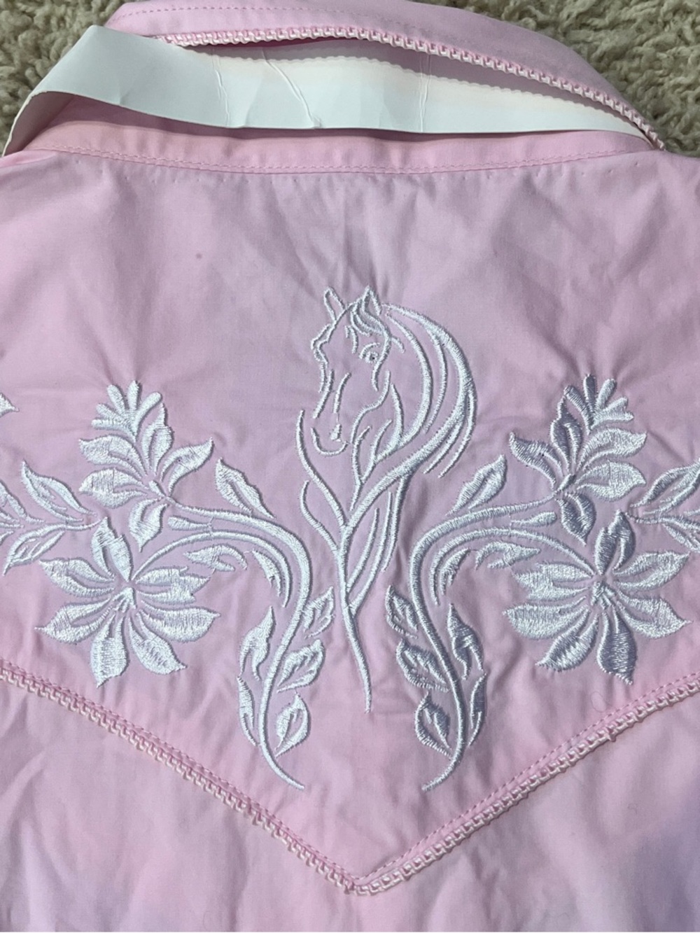 Western Pink Button-Up Shirt with White Embroidery - Picture 5 of 5